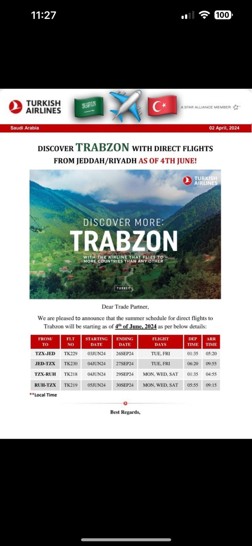 Türk Hava Yolları, Trabzon’dan Cidde ve Riyad’a direkt uçuşlara başlıyor.