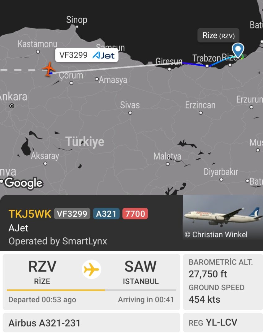 AJet Rize – İstanbul Sabiha Gökçen Uçağı Acil Durum İlan Etti
