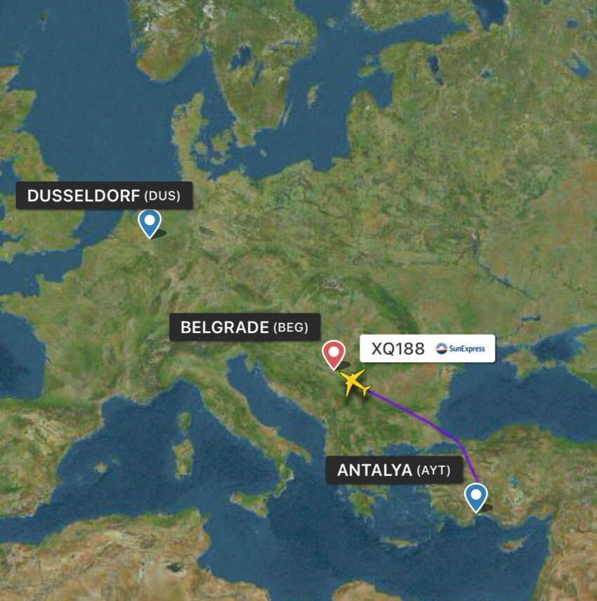 SunExpress’in Antalya – Düsseldorf uçağı Belgrad’a divert etti.