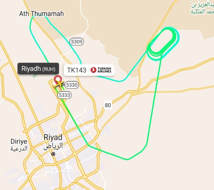 THY’nin TC-JSJ tescilli IST-Riyad Uçağı Geri Döndü