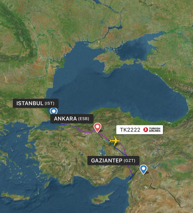 Türk Hava Yolları’nın #TK2222 Gaziantep Uçağı Ankara’ya Divert Etti