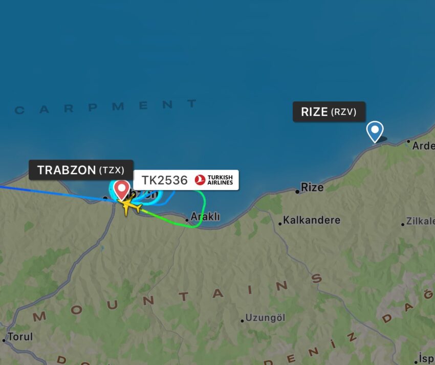 THY’nin İstanbul – Rize Uçağı Trabzon’a Divert Etti