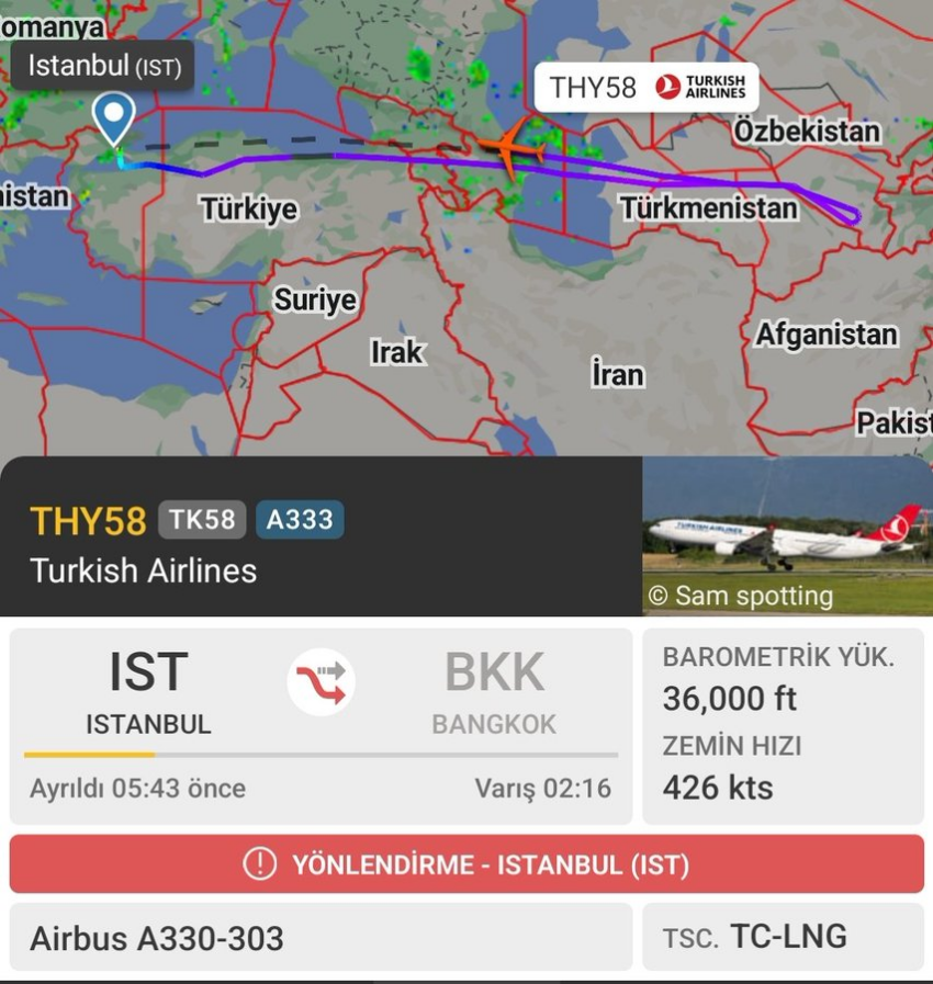 THY’nin İstanbul – Bangkok Seferini Yapan Uçak, Bilinmeyen Bir Nedenden İstanbul’a Geri Dönüyor