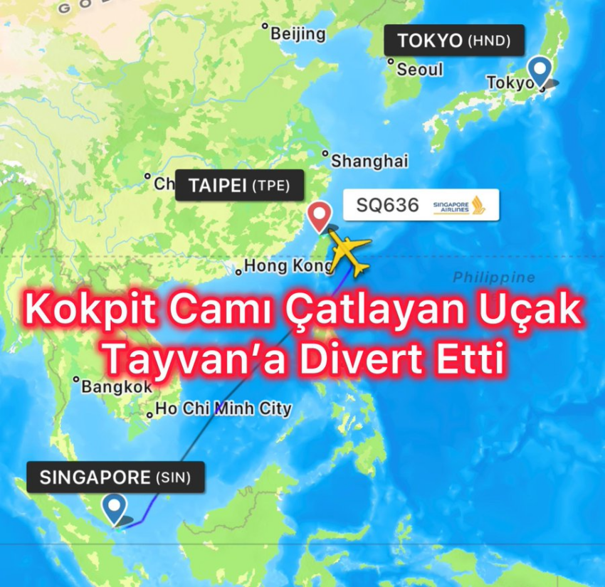 Kokpit Camı Çatlayan Uçak Tayvan’a Divert Etti