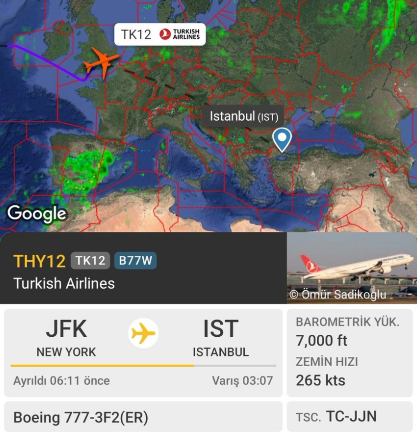 THY’nin #TK12 New York – İstanbul Uçağı Londra Heathrow’a Divert Ediyor